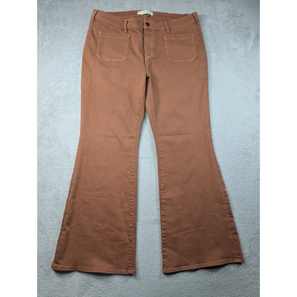 Pilcro Anthropologie Brown Flare Patch Pocket Jeans Plus Size 16W Boho Retro - Picture 2 of 11